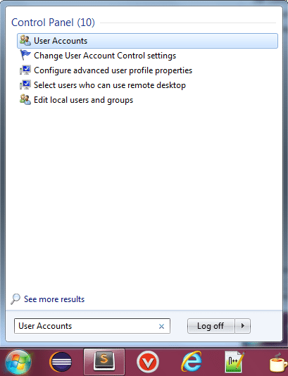 Поиск учетных записей пользователей в Windows 7